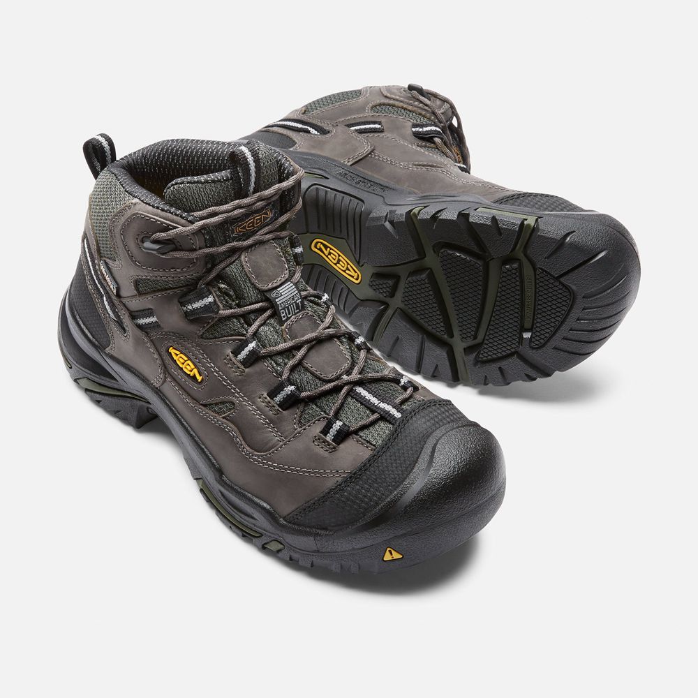 Cizme Keen Romania Barbati Negrii Maro Braddock Waterproof Mid (Steel Toe) 4128-EKGVF